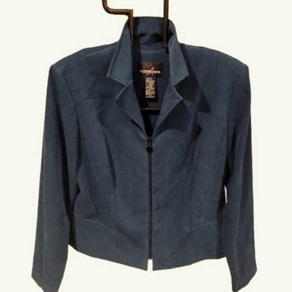 Positive Attitude Zip Front Faux Suede Crop Jacket Teal 14P - Picture 3 of 11